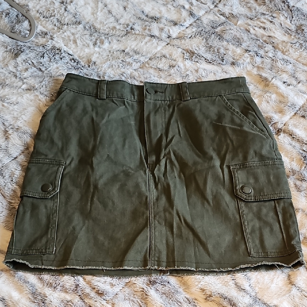 Olive Green Cargo Mini Skirt